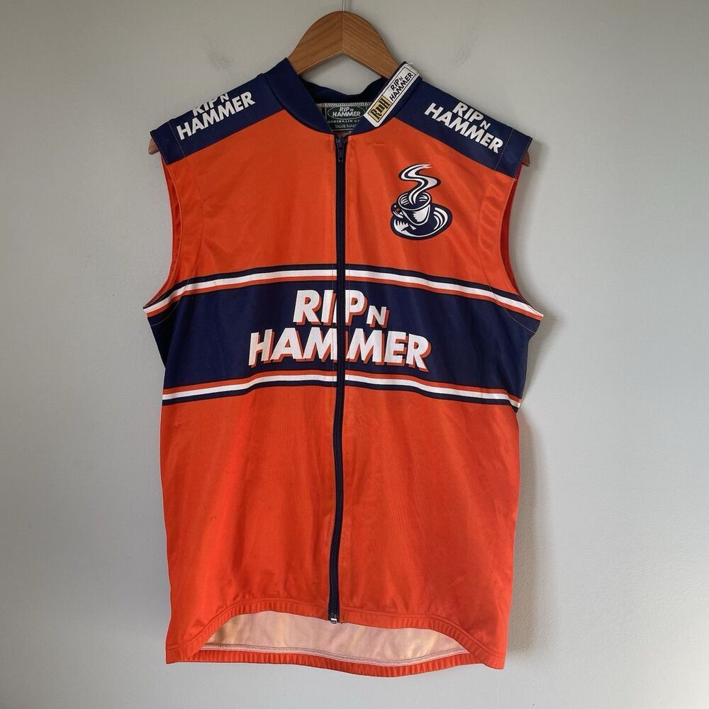Rip N' Hammer Cycling Jersey Top 'Steaming Hot' Sleeveless Orange Blue Men's XL